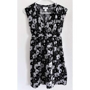 Vintage Ann Taylor Loft Dress Womens SP‎ Black Floral Mini Babydoll Y2K Preppy